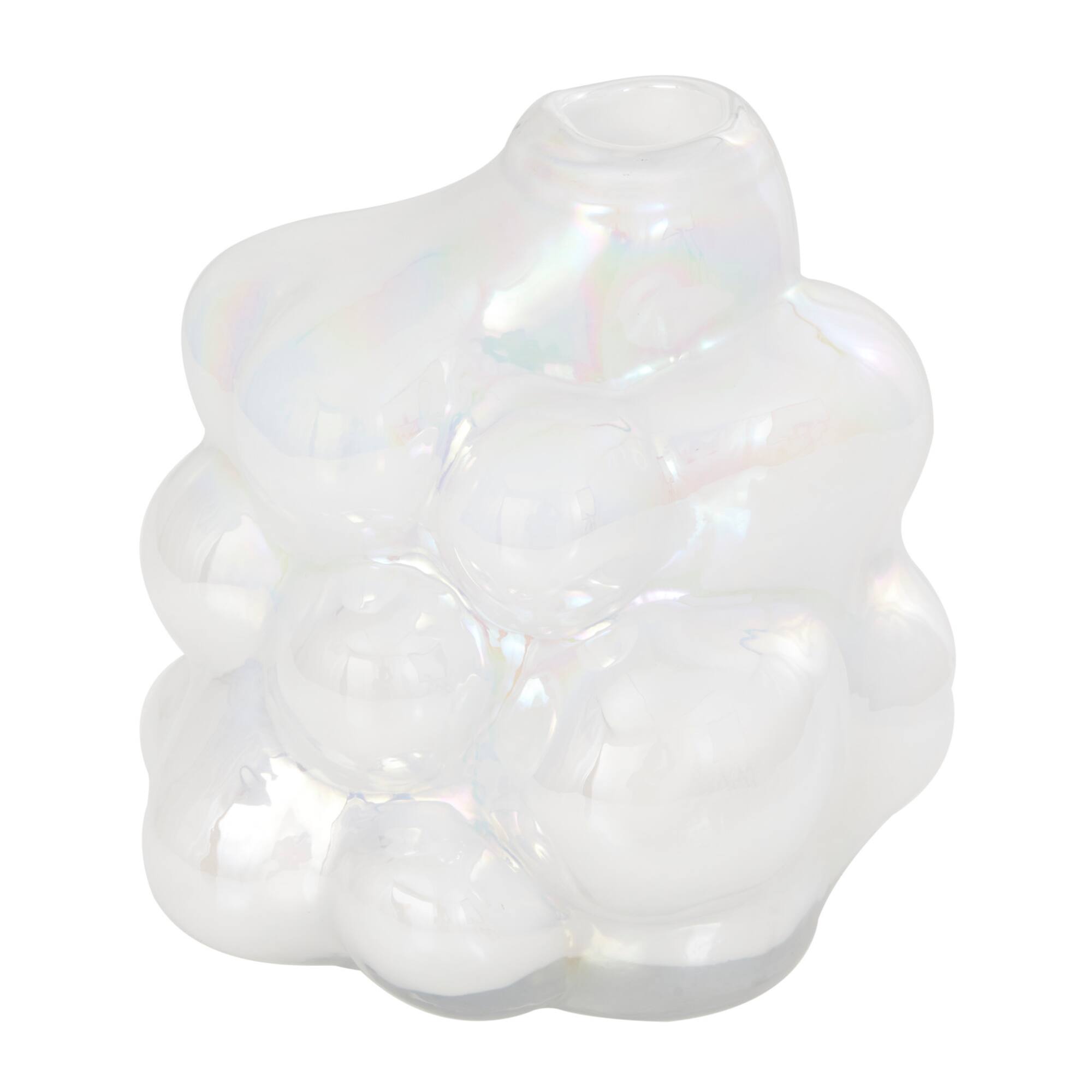 8" Clear Abstract Handmade Bubble Glass Vase